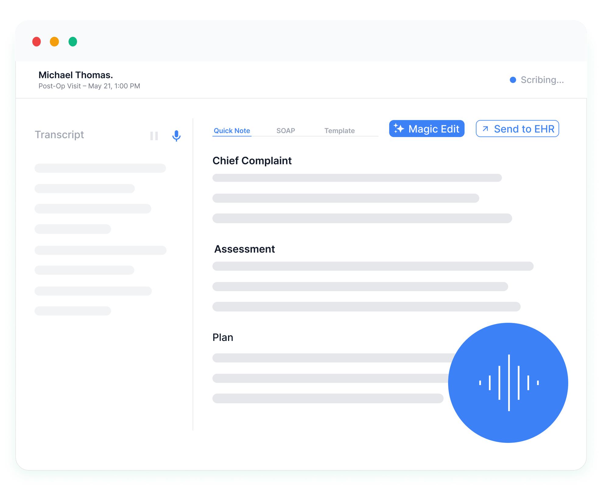 Image of Scribematic’s top-rated ambient scribe generating real-time clinical notes
